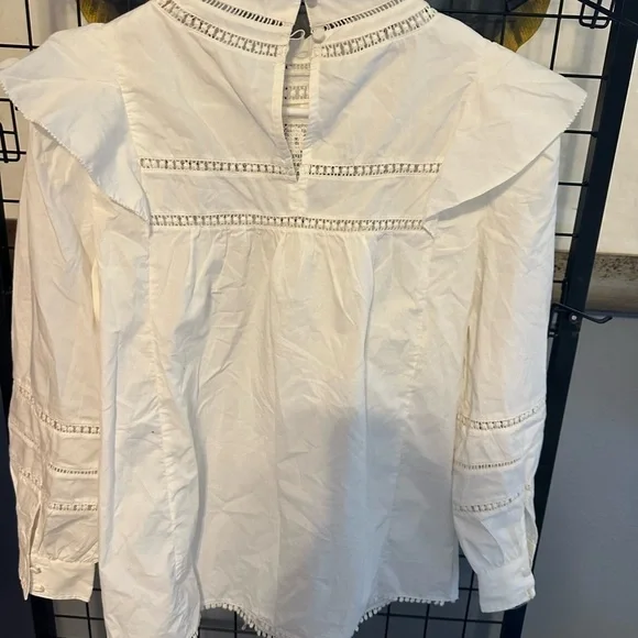 J. Crew White Ruffled Smocked Blouse with Bib Collar - Picture 6 of 6
